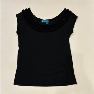 Fresh Produce Black Scooped neck T-shirt with embellishments